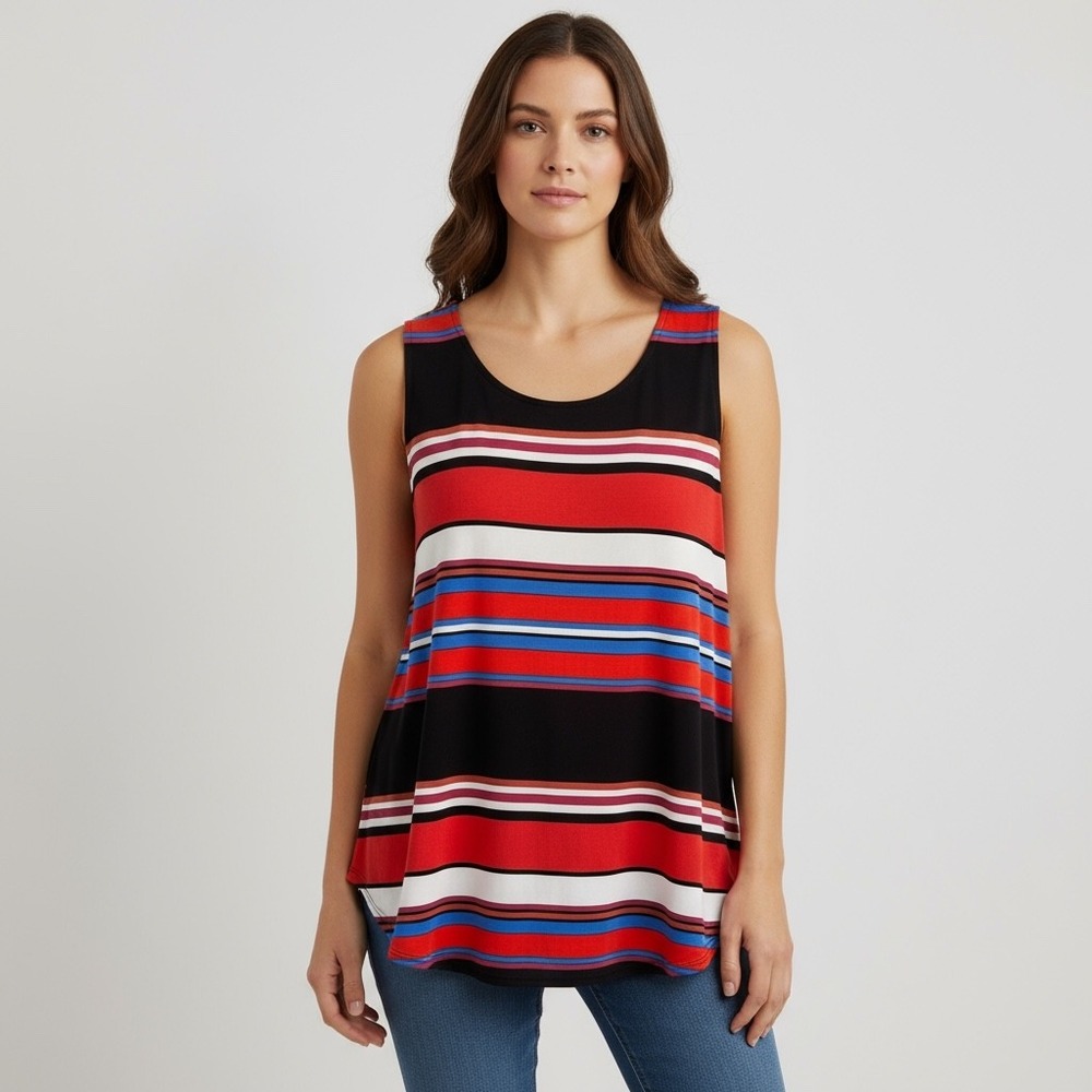 DB Established 1972 Tank Top 2X Striped Sleeveless Casual Open Back Red Blue‎